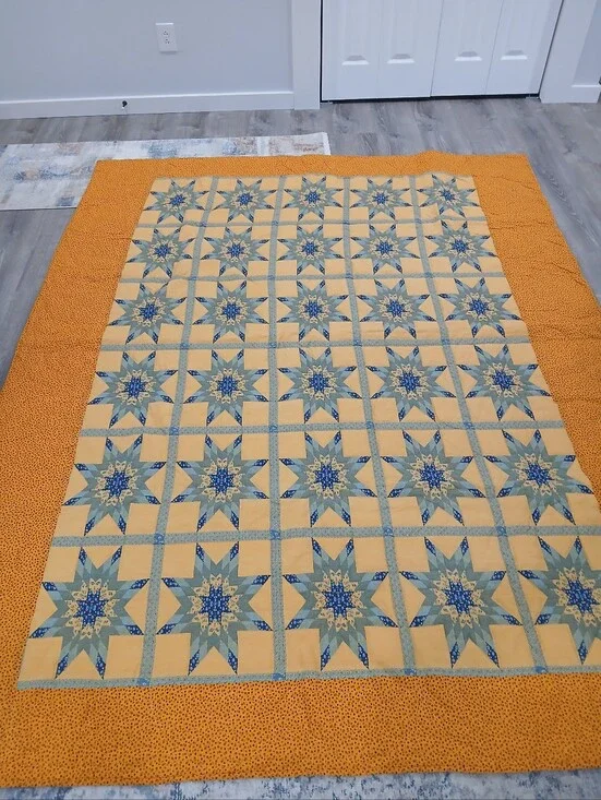 Handmade Star Patchwork Quilt in Yellow and Blue