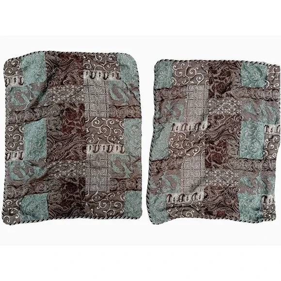 Croscill Galleria King Shams Pair Brown Green Gold Patchwork Paisley Jacquard