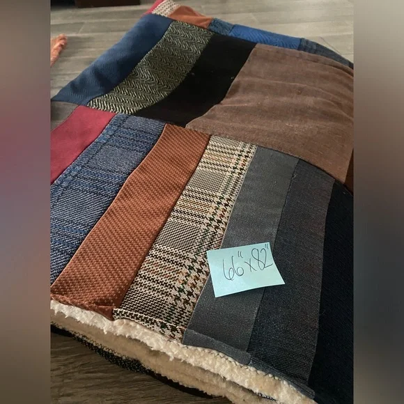 Multi Color Men’s Suit Patchwork Quilt with a sherpa Backing 66”/82”