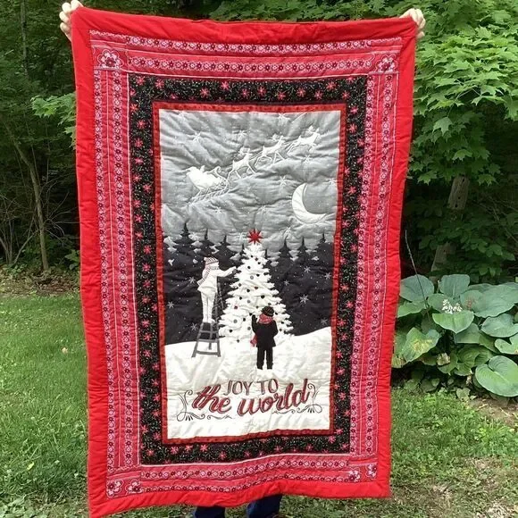 NWT. Hand Crafted  Joy to the World Lap Quilt