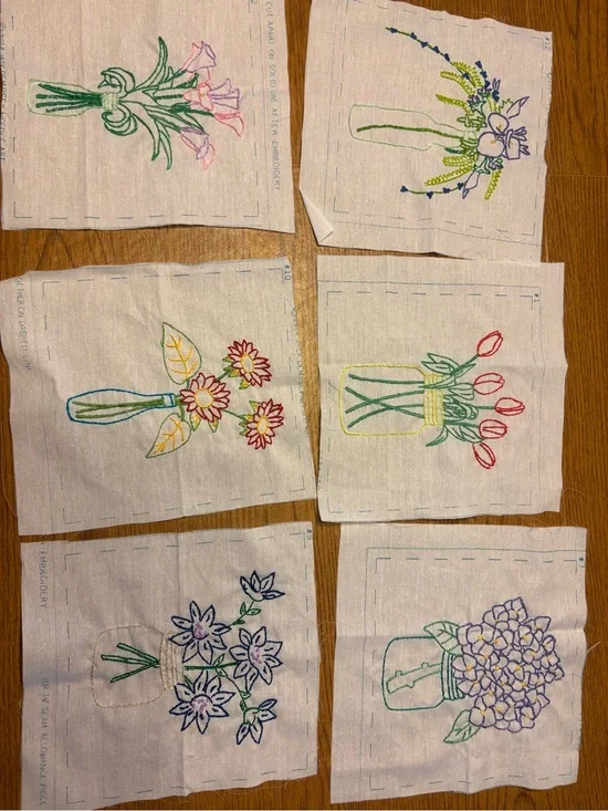 Hand Embroidered Quilt Floral Blocks 12ct
