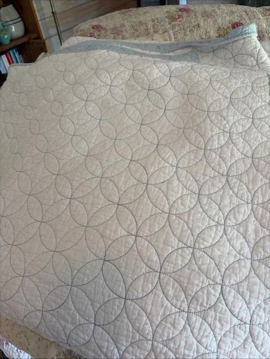 Light Blue and White Geometric Quilt King size heavy weight