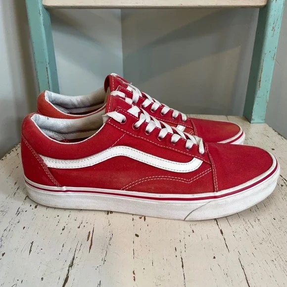 Vans Old Skool Red Canvas Low Top Skate Shoes Mens 9 Womens 10.5 721356 Sneakers