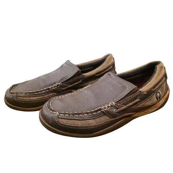 Margaritaville Sz 11 Speed Boat Slip On Shoes Men's Brown Leather Boat Loafers