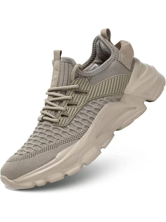 Men's Khaki Rubber Non Slip Breathable Lightweight Fashion Athletic Sneakers