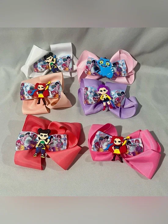 Colorful K-pop Kids Hair Bows - White, Pink, Peach, Purple, Red