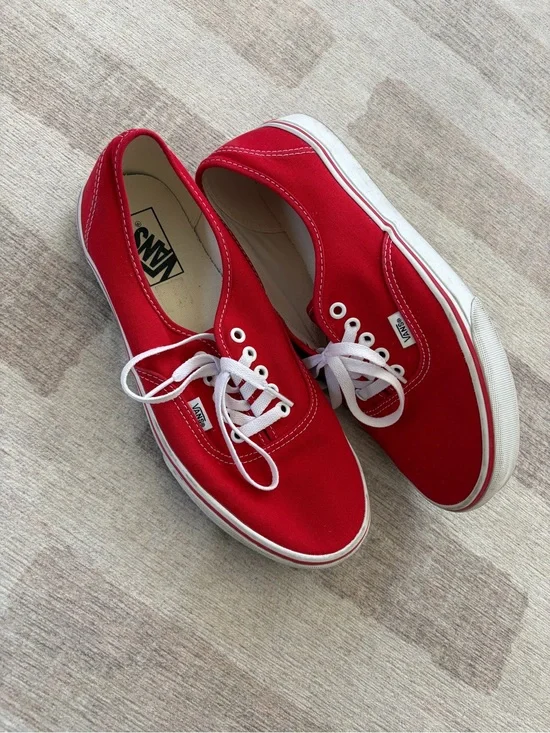 Vans Authentic - Red Canvas Low Top Sneakers with White Accents