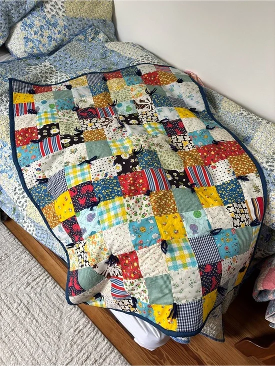 Vintage Patchwork crazy quilt Multi-Color Cotton Quilt Throw