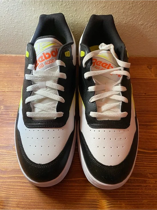 Reebok Men’s BB 4000 II Low-Top Sneakers - White/Black with Neon Yellow Accents
