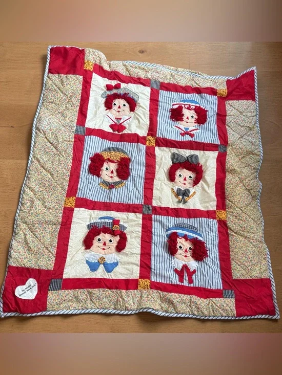 Vintage Raggedy Ann & Andy Nursery Quilt Throw Blanket 44x50 Applause