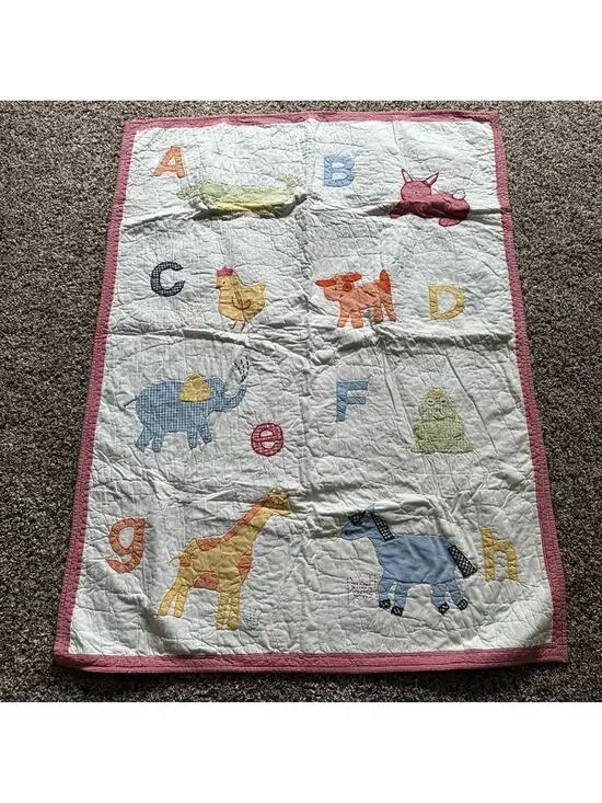 Pottery Barn Kids cotton applique gingham Alphabet Soup ABC crib baby quilt