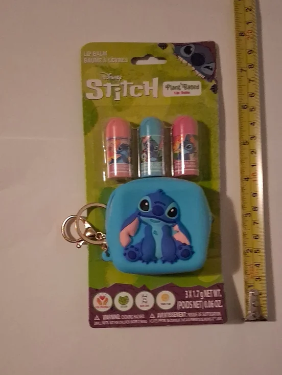 New Disney Stitch Plant Based Lip Balm Trio with Blue Silicone Keychain