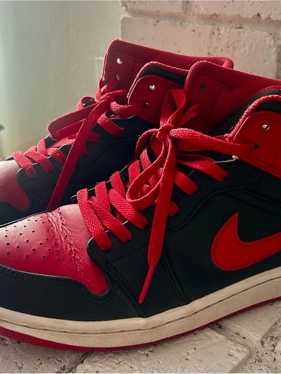 Nike Men’s Red and Black High-Top Sneakers - Iconic Swoosh