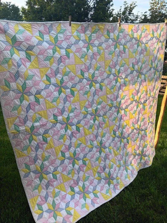 Antique Handstitched Pastel Patchwork Quilt