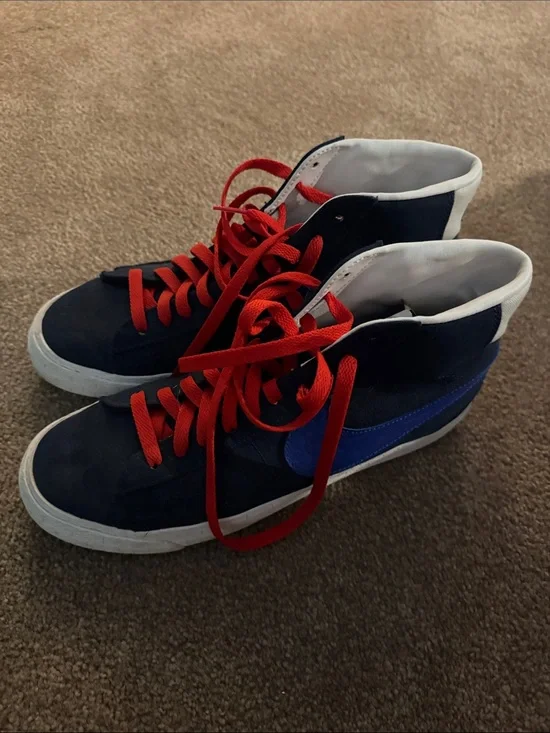 WORN ONCE, CUSTOM Nike High-Top Sneakers in Navy, Royal Blue & Red