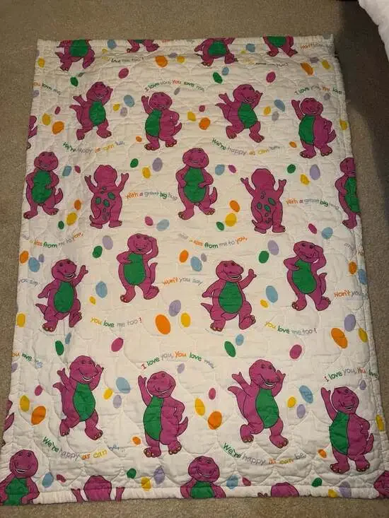 Vintage 1992 Barney The Dinosaur Quilted Blanket The Lyons Group
