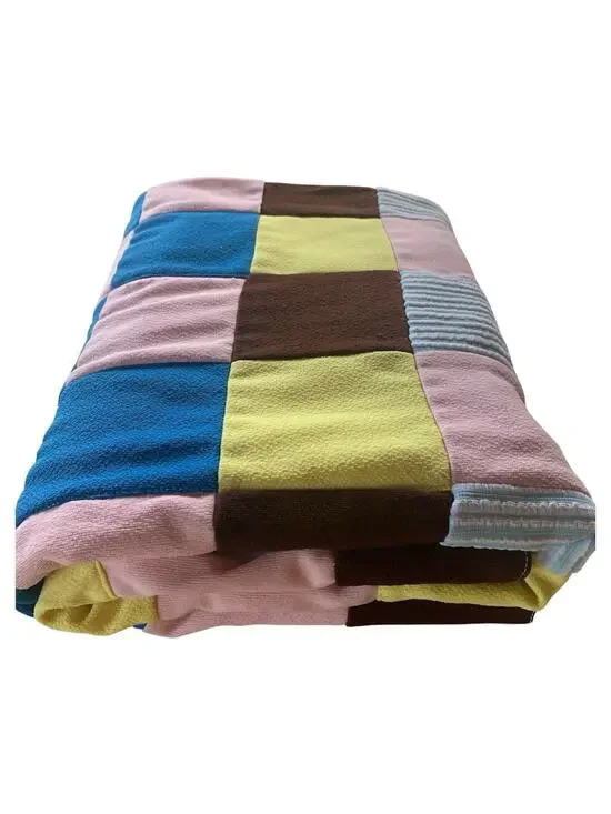 Vintage 70's Handmade Patchwork Quilt Crib Lap Polyester 38