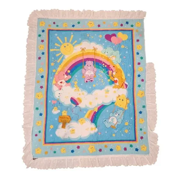 Vintage Care Bears Rainbow Trail Fabric Blanket