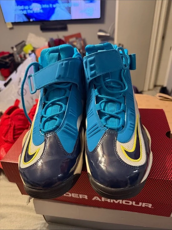 Under Armour Kids Teal and Navy High-Top Sneakers with Yellow Accent