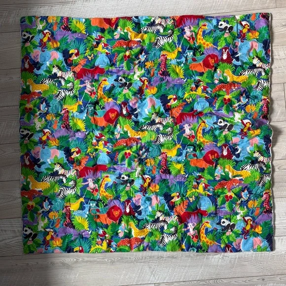 Handmade VTG Colorful Baby Quilt Animals Animal Print‎ Hand Tied Cheetah Leopard