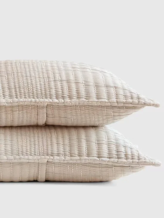 Organic Cotton Channel Stitch Sham Set of 2 King Sand