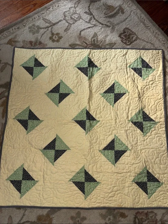 Project Linus  Patchwork 35 X 35 Quilt with Mint and Black Pinwheel Blocks