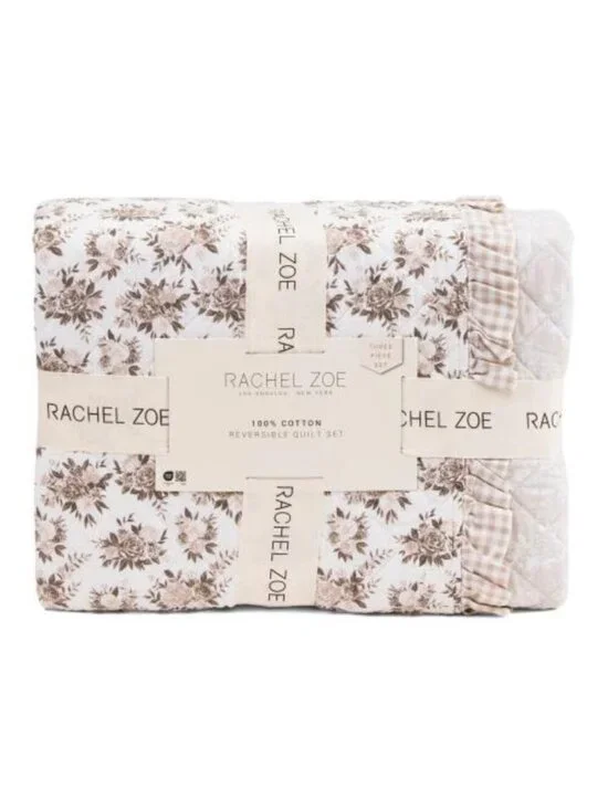 RACHEL ZOE Floral Quilt Set With Ruffle