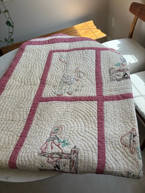 Vintage Embroidered Patchwork Quilt