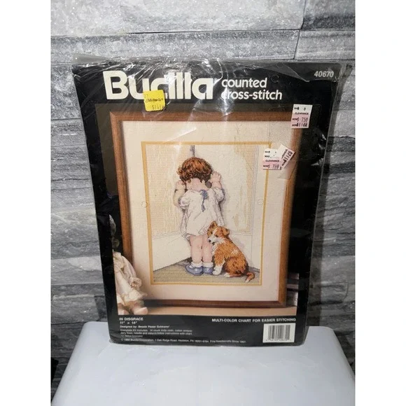 BUCILLA Counted Cross Stitch Kit IN DISGRACE Girl Standing Corner 11x14 1992