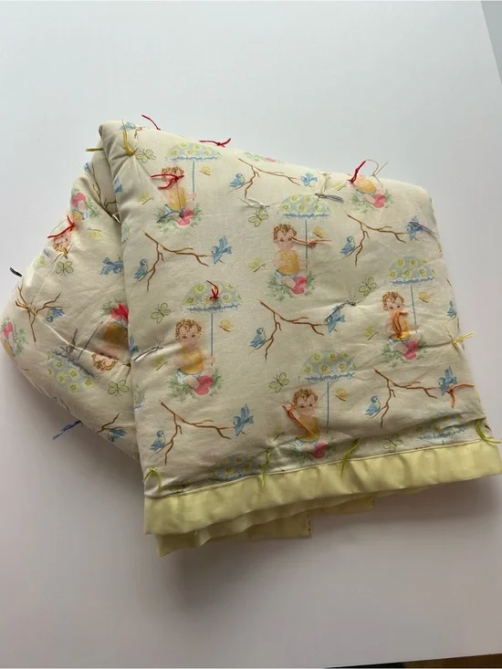 Cream Baby Quilt with Pastel Nursery Print