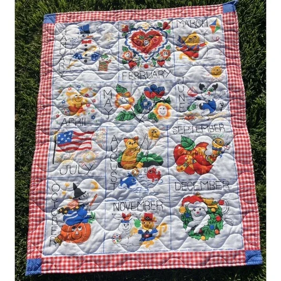 41”x33” Colorful Months Of The Year Quilt Blanket Child Children Smiley Faces