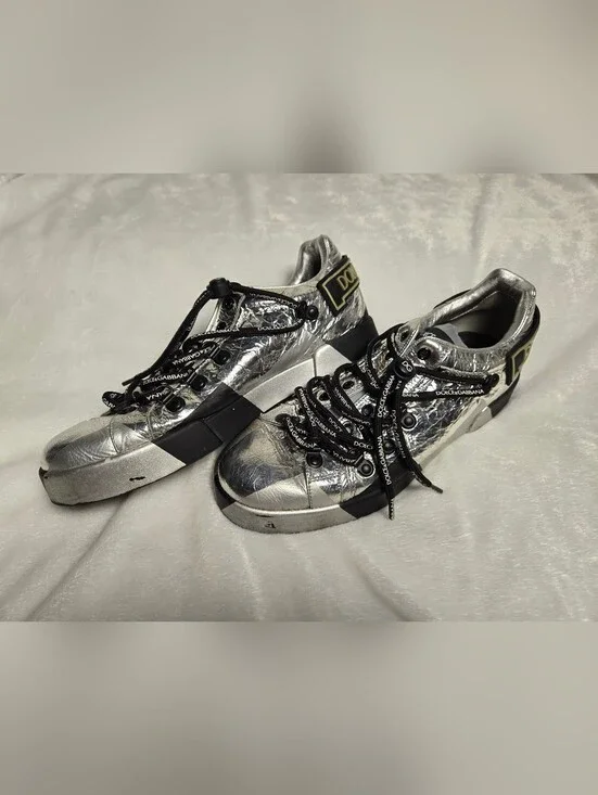 Dolce & Gabbana Metallic Silver and Black Men’s Chunky Sneakers