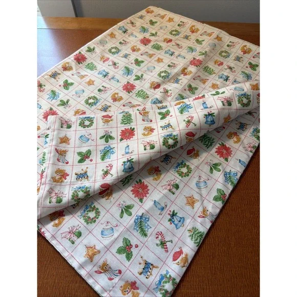 VTG Spring Mills Christmas Baby Animals in Red Blocks Cheater Quilt Pillowcase