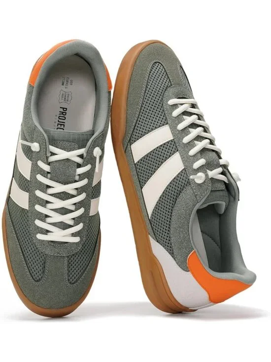Men's Olive Leather Casual Memory Foam Insole Non Slip Trendy Stylish Sneakers
