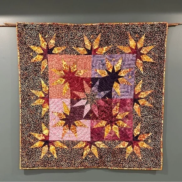 39x39” Multicolor Star Pattern Handcrafted Quilt wall hanging art