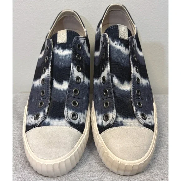 JOHN VARVATOS Bootleg Tie Dye Canvas Sneakers Mens 9M Blue Vulcanized Slip On