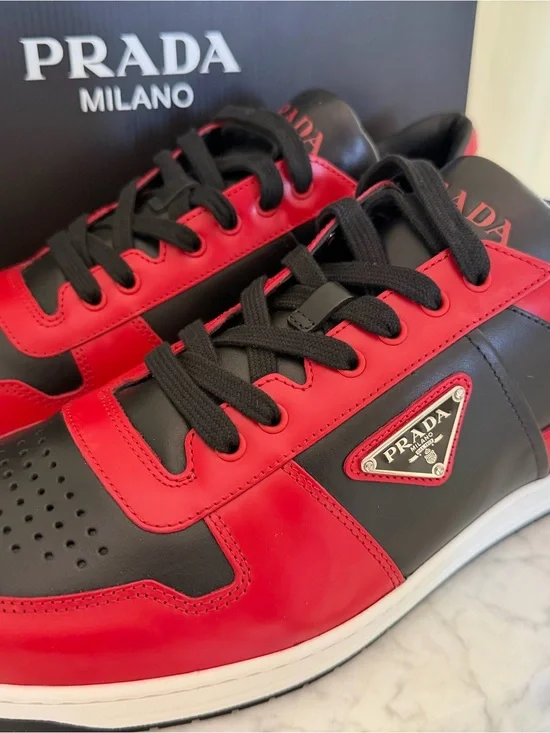 NWT Prada Red and Black Leather Low-Top Sneakers for Men
