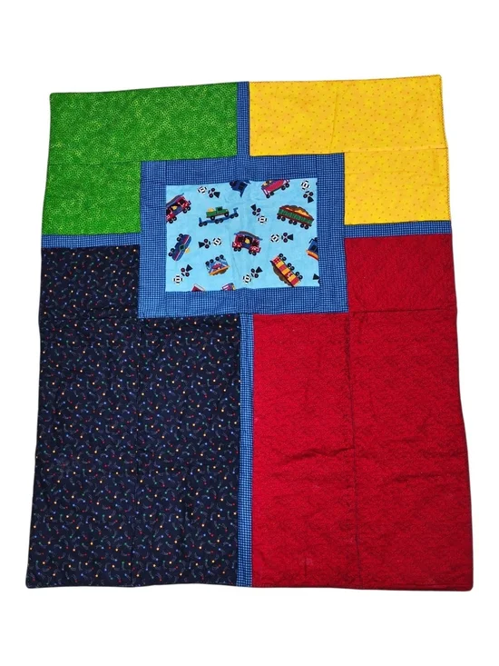 #138 Multi-Color Kids Patchwork Quilt - Bright Red, Blue, Green, Yellow