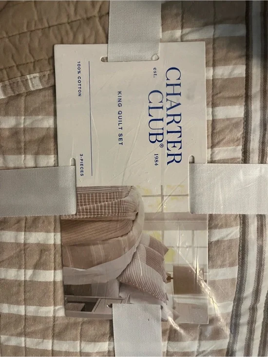 Charter Club Neutral Striped King Quilt in Beige and Cream