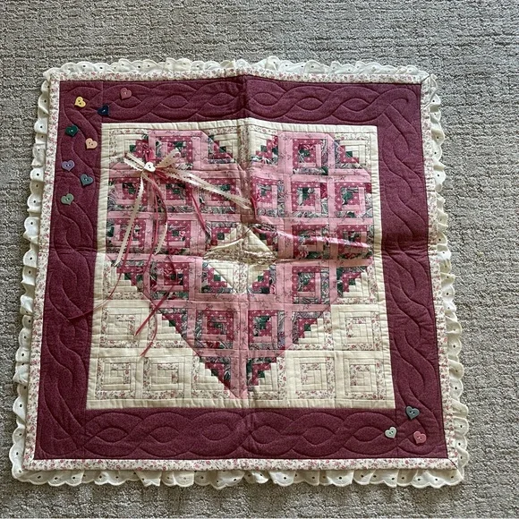 Handmade heart themed mini quilt wall hanging art