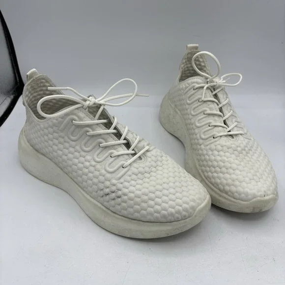 ECCO‎ Shoes Mens Size 7 7.5 White Therap Lace Comfort Honeycomb Leather Sneakers