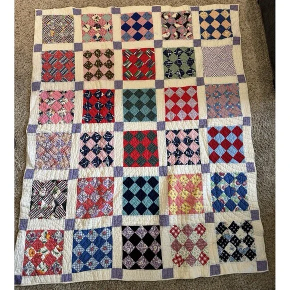 Vintage Thirteen patch scrap quilt 72