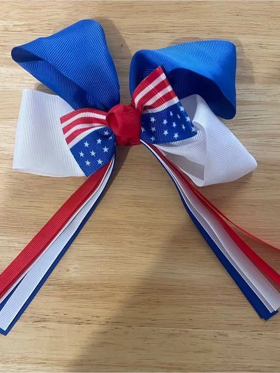 Patriotic Red, White & Blue Hair Bow for Kids