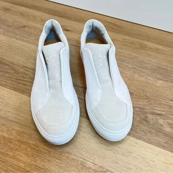 Zelli Spettacolare Pebble Grain Leather & Suede Slip-On Sneakers in White sz 11
