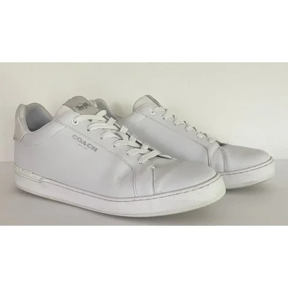 Coach Mens Clip Low Top White Leather Sneakers Quiet Luxury Vacation Preppy 13D
