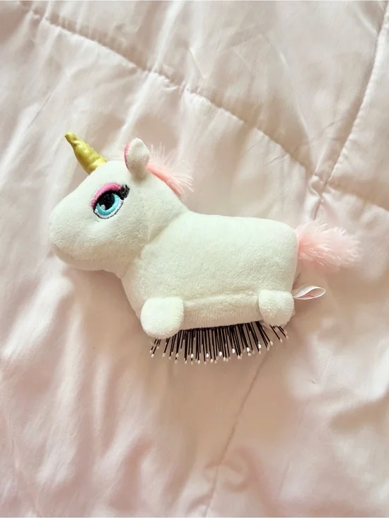 🦄 Cute Plush White Unicorn Small Bristle Hair Brush 🦄