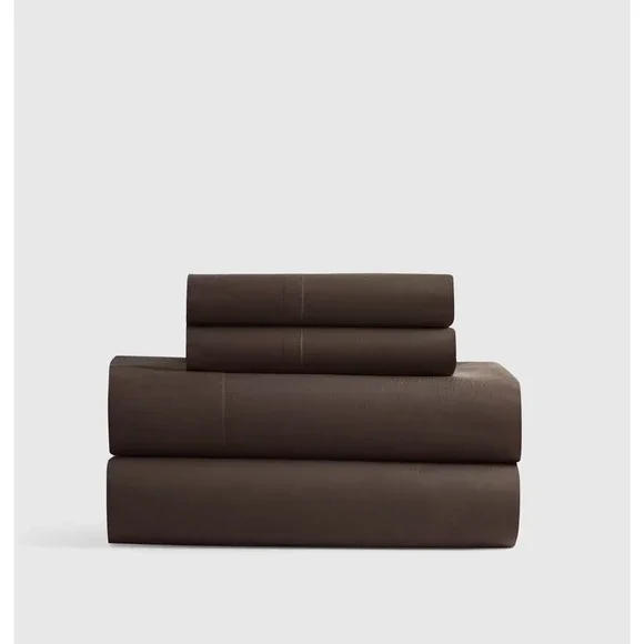 Quince Classic Organic Percale Sheet Set California King  Espresso Brown Cotton