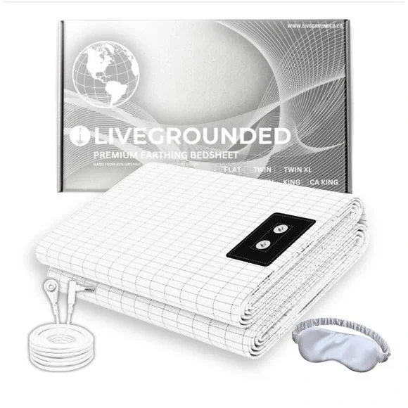 Live Grounded Premium 95% Organic‎ Cotton 5% Silver Fitted Sheet FULL 18