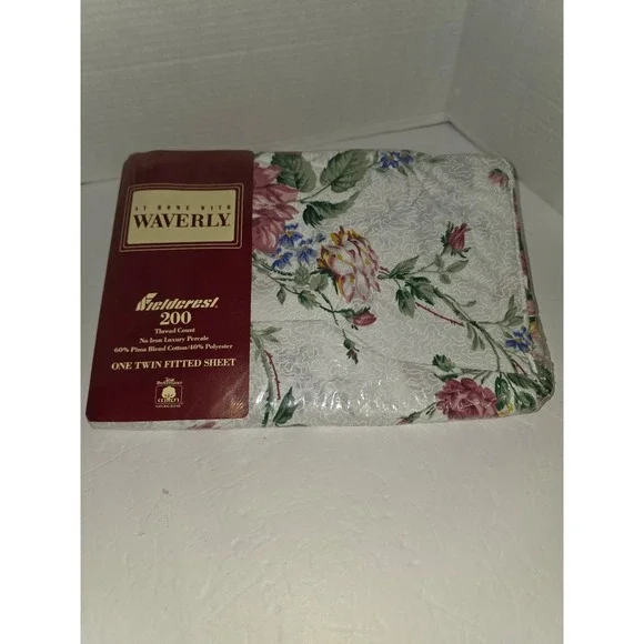 Waverly Fieldcrest Rosemont Pima Cotton Floral‎ Full Flat Sheet NOS Vintage