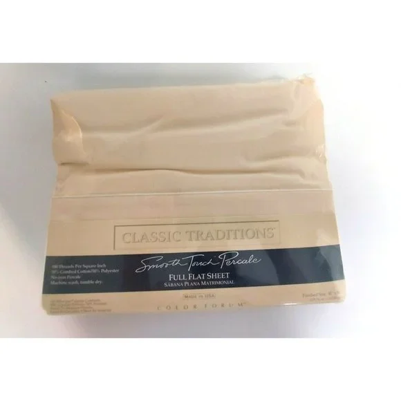 J C Penney Smooth Touch Percale Full Flat Bed Sheet Eggshell Classic‎